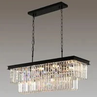 Crystal Chandeliers for Dining Room 11-Light Black Modern Chandelier Rectangle