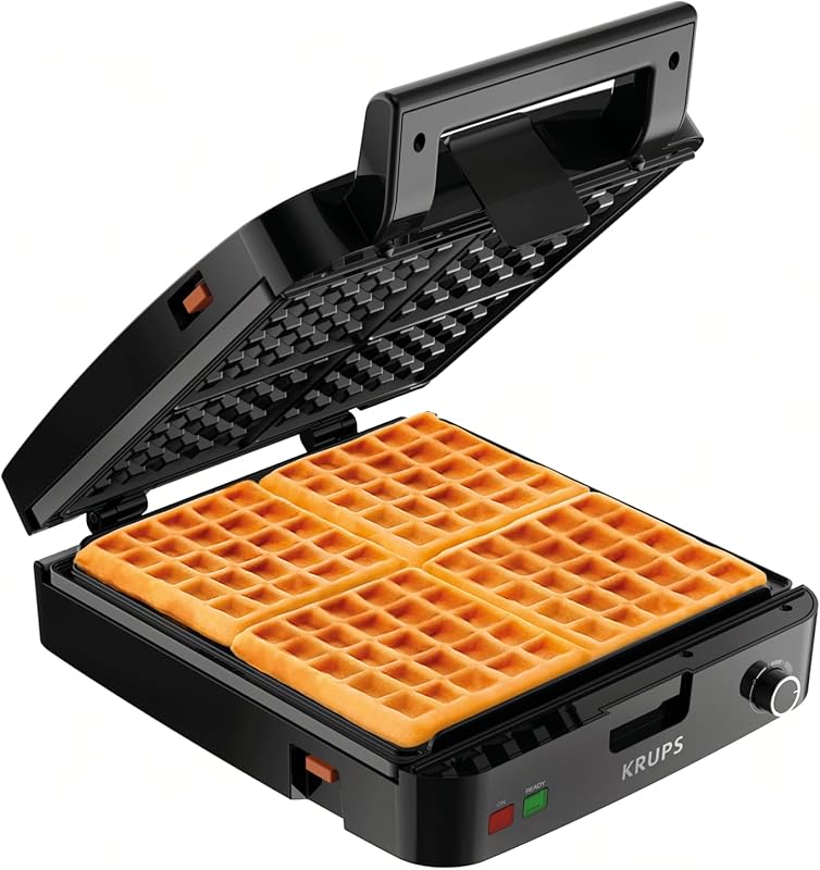 KRUPS 4-Slice Stainless Steel Belgian Waffle Maker with 5 Browning Lev