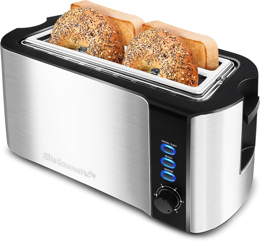 Elite Gourmet 4-Slice Toaster with Warming Rack and Six Settings for B