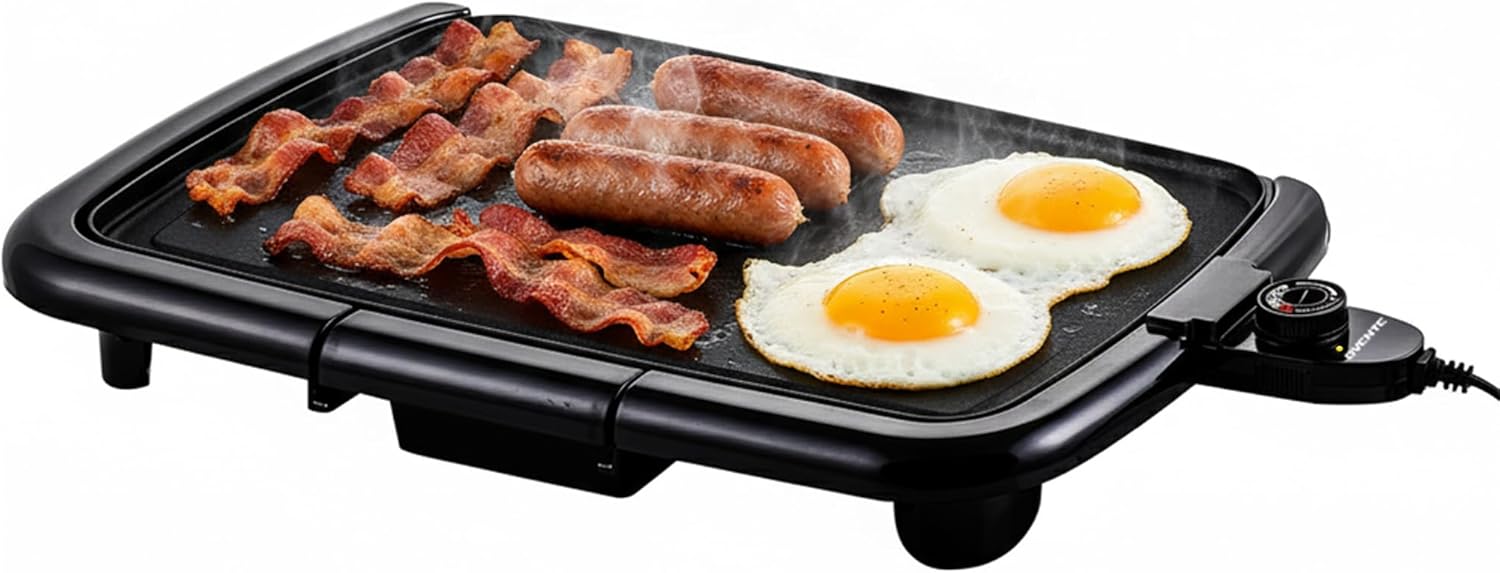OVENTE Electric Griddle with 16 x 10 Inch Flat Non-Stick Cooking Surfa