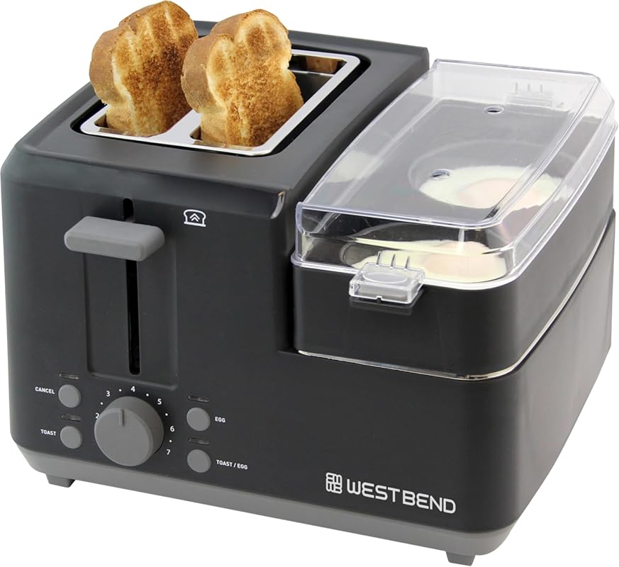 West Bend 2-Slice Toaster and Egg Cooker with Warming Tray for Breakfa