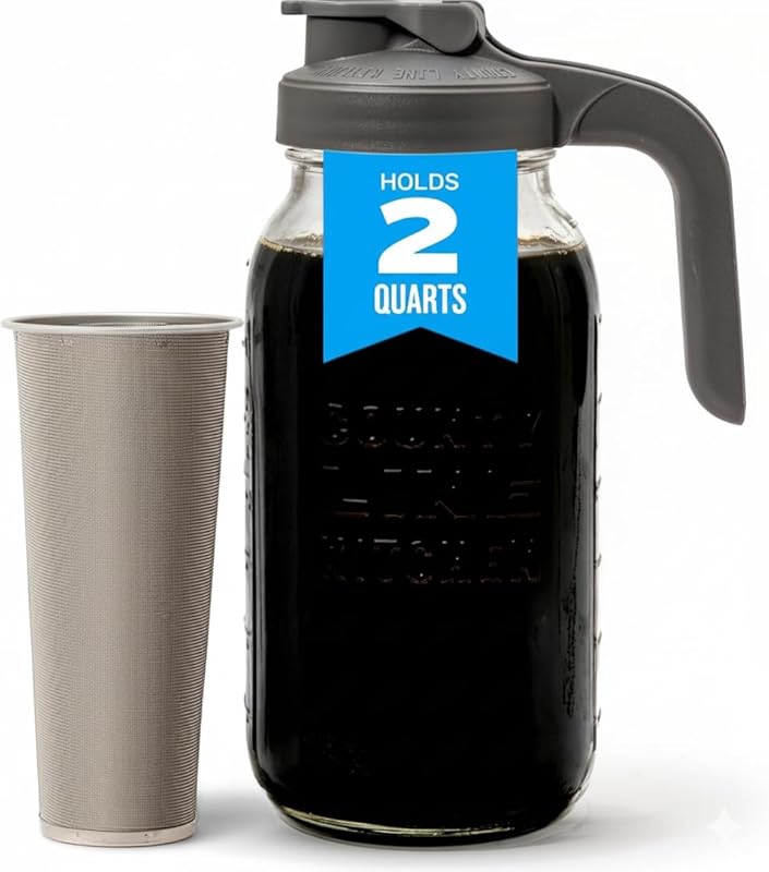 County Line Kitchen Glass Cold Brew Coffee Maker with 2-Quart Wide Mou