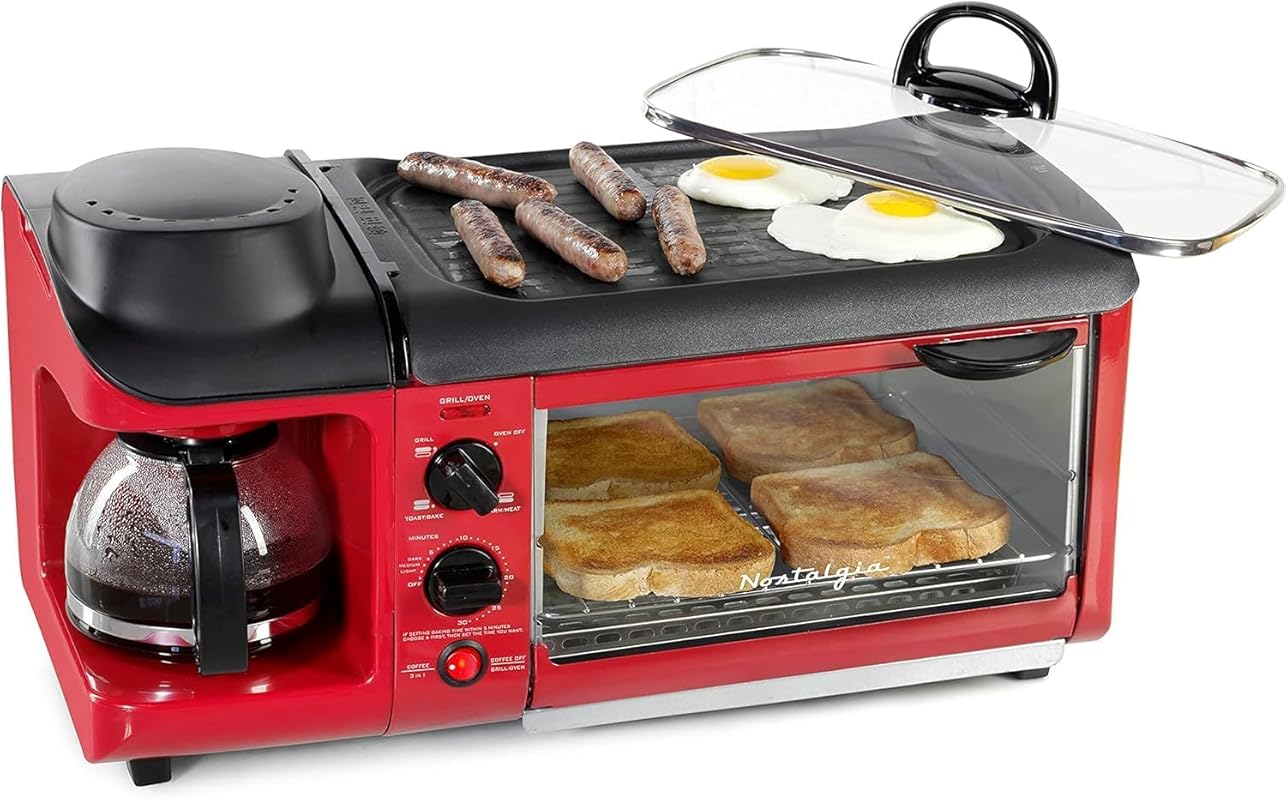 Nostalgia 3-in-1 Breakfast Station: Coffee Maker, Non-Stick Griddle, a