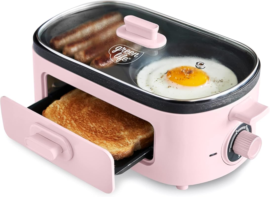 GreenLife 3-in-1 Breakfast Station: Ceramic Nonstick Dual Griddles and