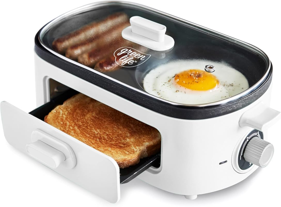 GreenLife 3-in-1 Breakfast Station: Ceramic Nonstick Dual Griddles and