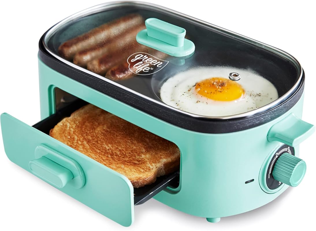 GreenLife 3-in-1 Breakfast Station: Ceramic Nonstick Dual Griddles and