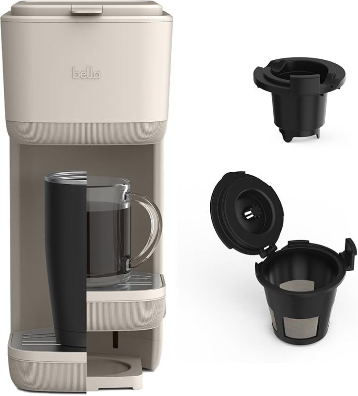 BELLA Single Serve Coffee Maker, K Cup & Coffee Ground Compatible with