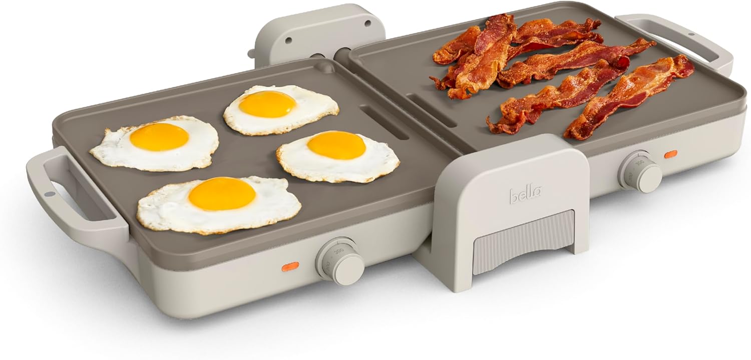 Bella 10x20 Ceramic Fold-n-Store Griddle. Dual Temperature Zones, Nons