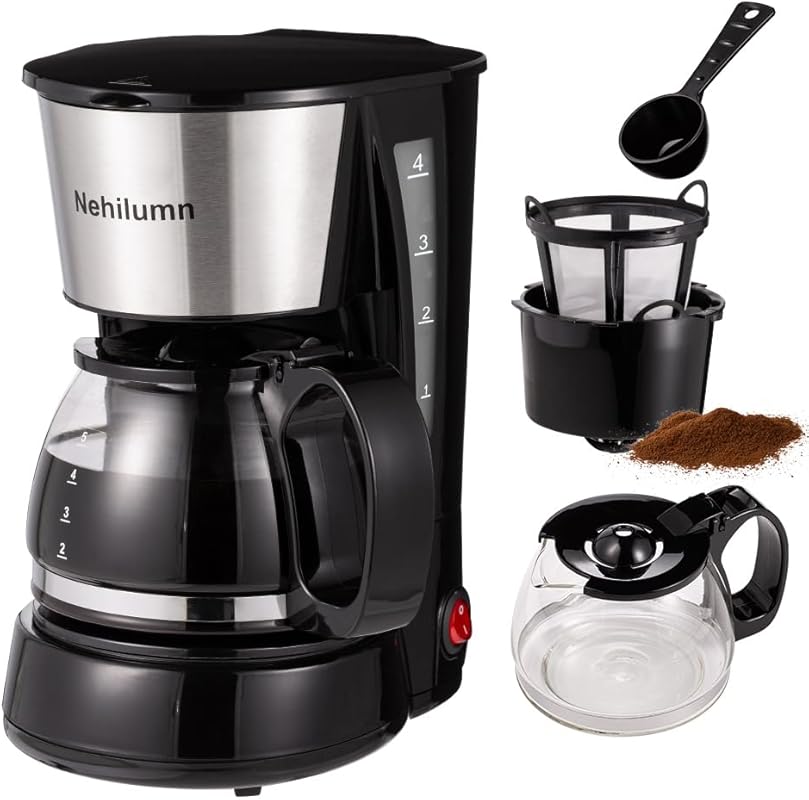 4 Cups Drip Coffee Maker, Coffee Pot Machine Permanent Coffee Filter, 