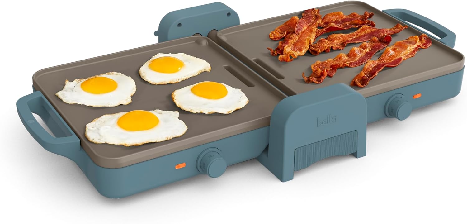 Bella 10x20 Ceramic Fold-n-Store Griddle. Dual Temperature Zones, Nons