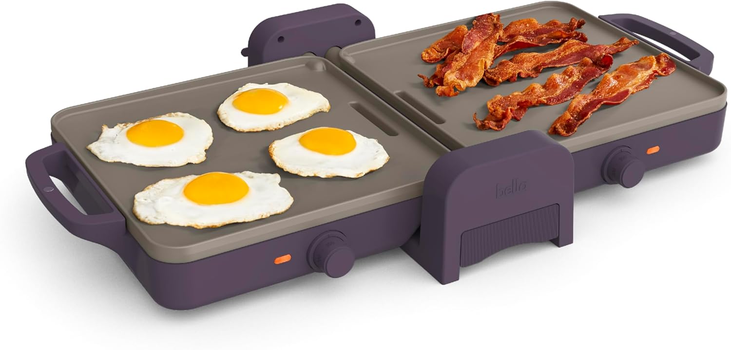 Bella 10x20 Ceramic Fold-n-Store Griddle. Dual Temperature Zones, Nons
