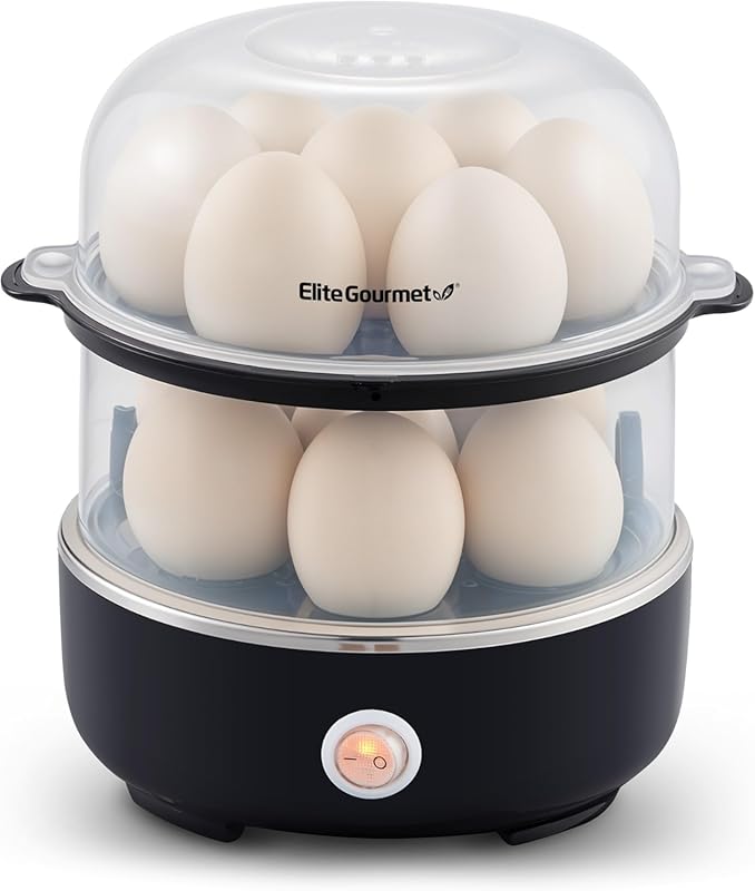 Elite Gourmet Easy Egg Cooker. Two-Tiered 14-Egg Capacity. Boils Eggs,