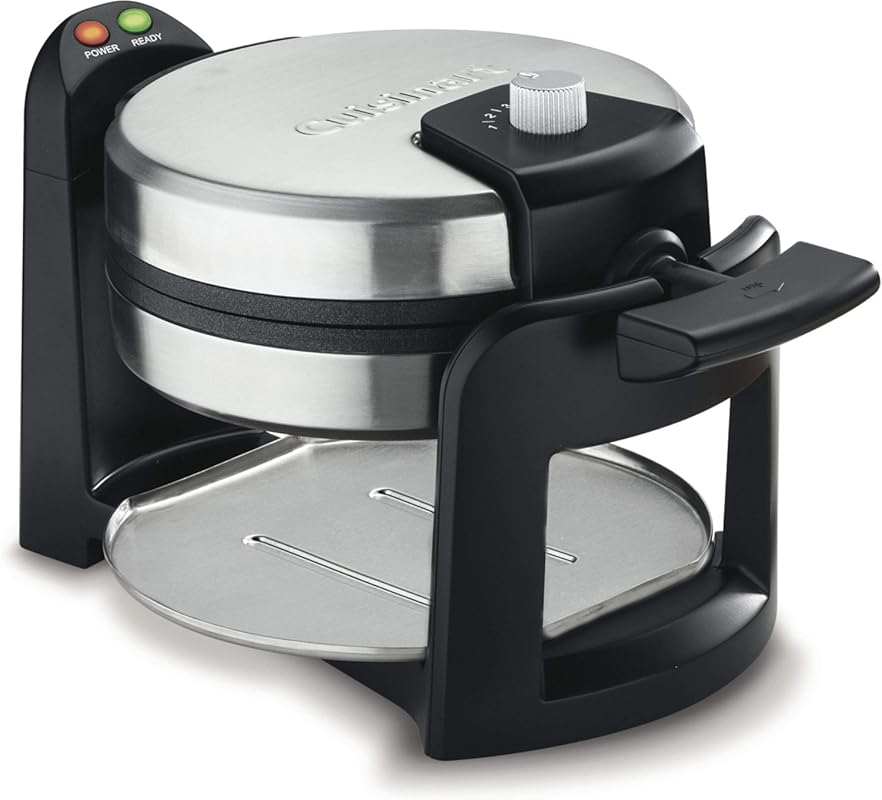 Cuisinart Round Flip Belgian Waffle Maker, Black/Silver, 1 inch thick,