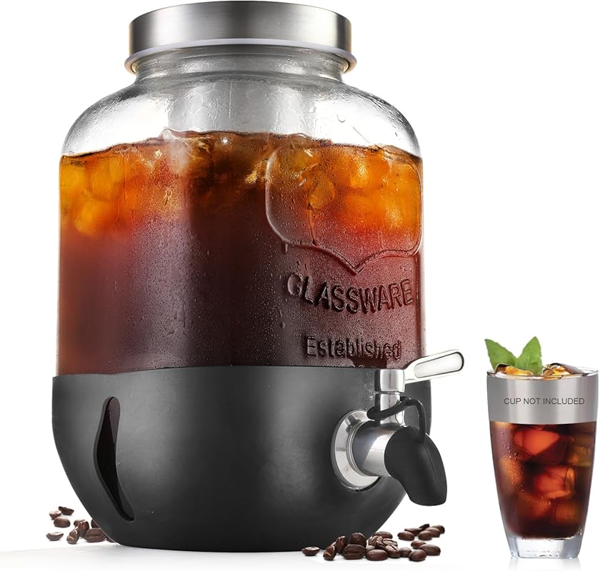 Heavy Duty 1 Gallon Cold Brew Coffee Maker with Glass Pitcher, Stainle