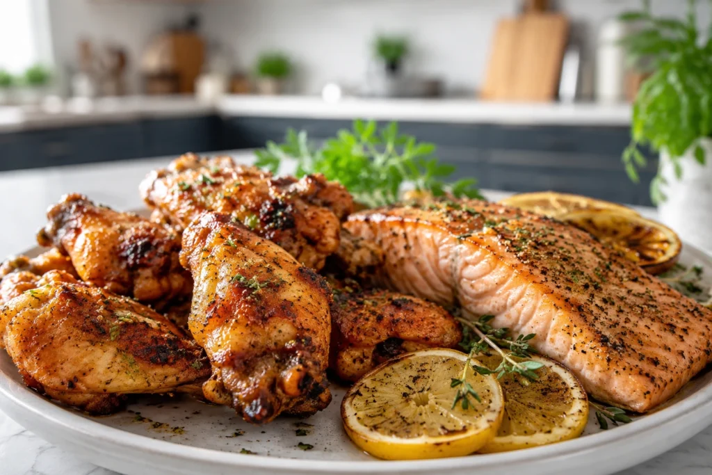 Crispy wings, tender salmon, and well-seasoned chicken are air-fryer staples for easy meals.